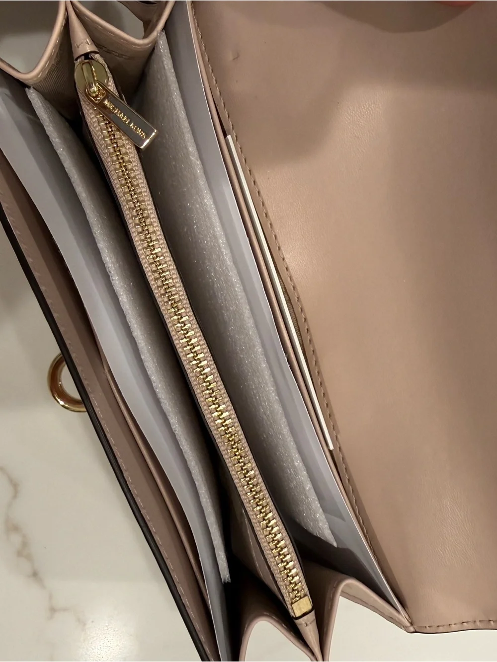 Michael Kors Pale Pink Leather Envelope Wristlet with Gold Hardware